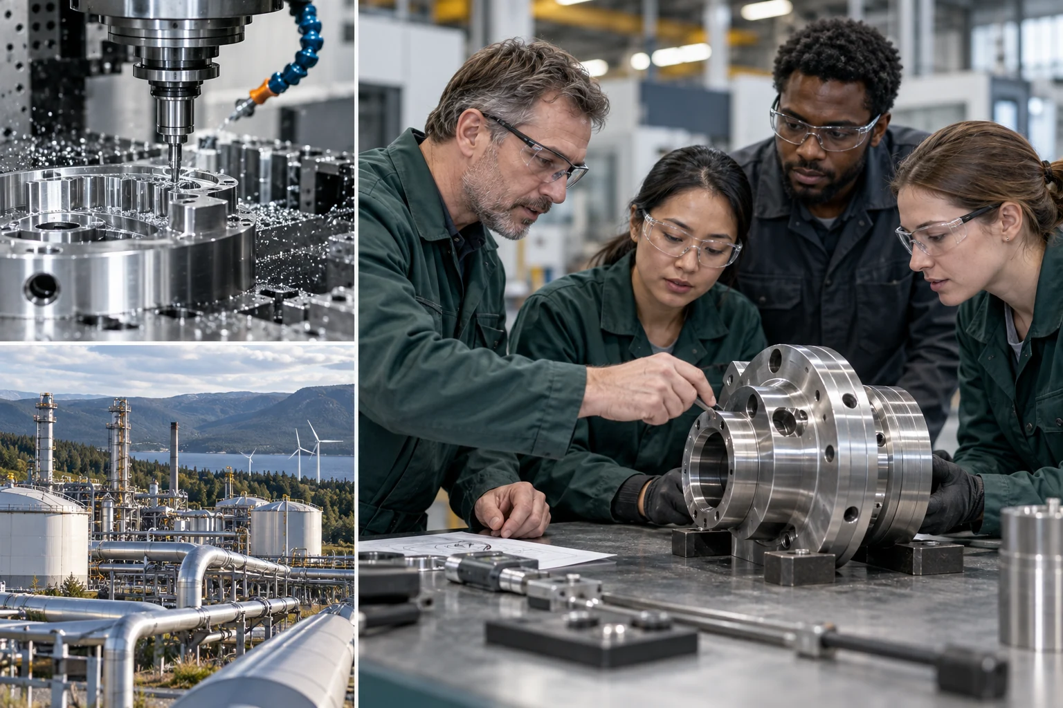 AI-generated conceptual montage of engineering exchange, precision manufacturing and industrial applications.